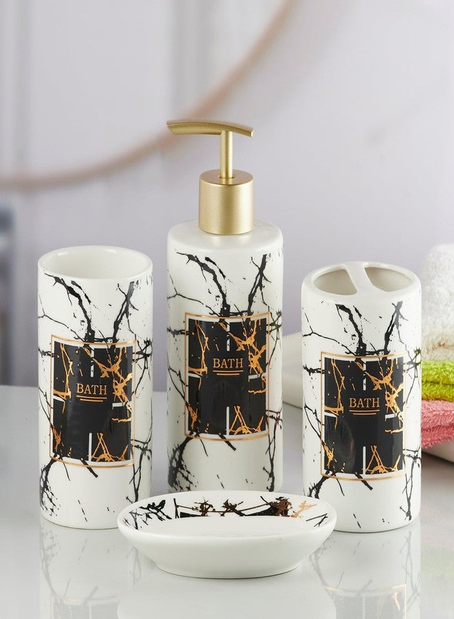 Kookee Ceramic Bathroom Set - Stylish 4 Piece Bath Accessories Kit with Soap Dispenser, Toothbrush Holder, Tumbler & Soap Dish - Modern & Designer Decor for Home & Guest Bathrooms, White/Black (8234) - Image 5
